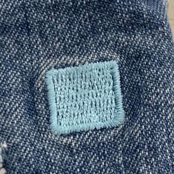 Azzure Denim Jumpsuit Shorts with Frayed Patch Accent - Picture 4 of 14